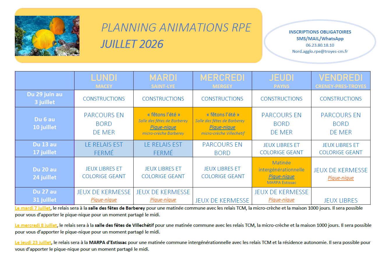Planning d'activité